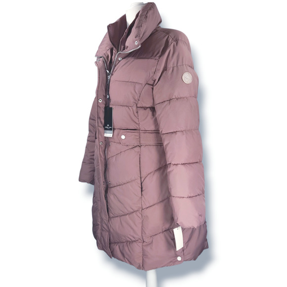 NWT Andrew Marc Adler Bib Cozy Winter Puffer Long Coat Sz. L [12-14] Rose Taupe - Picture 1 of 15